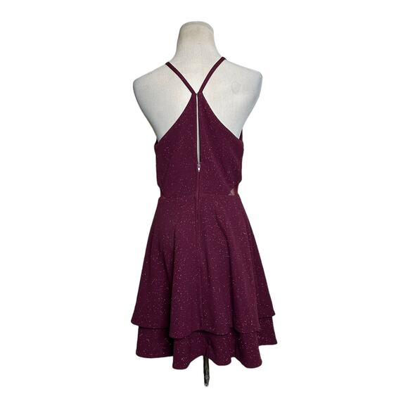 Speechless shimmery red Y neck layered skirt mini dress size M - Picture 2 of 16